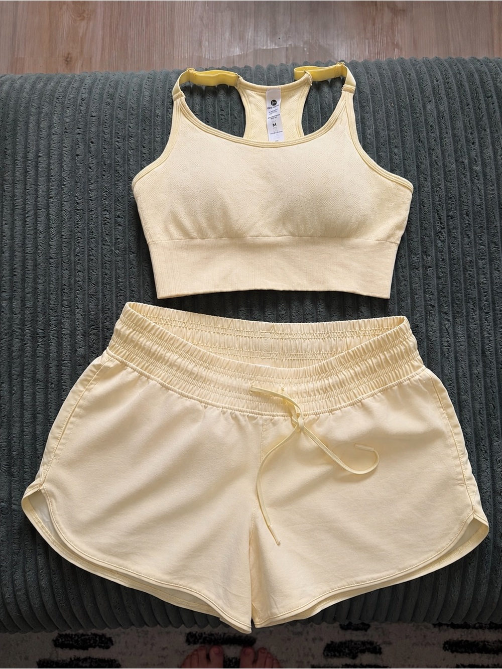 Women’s Cream Ribbed Sports Bra and Lounge Shorts Set